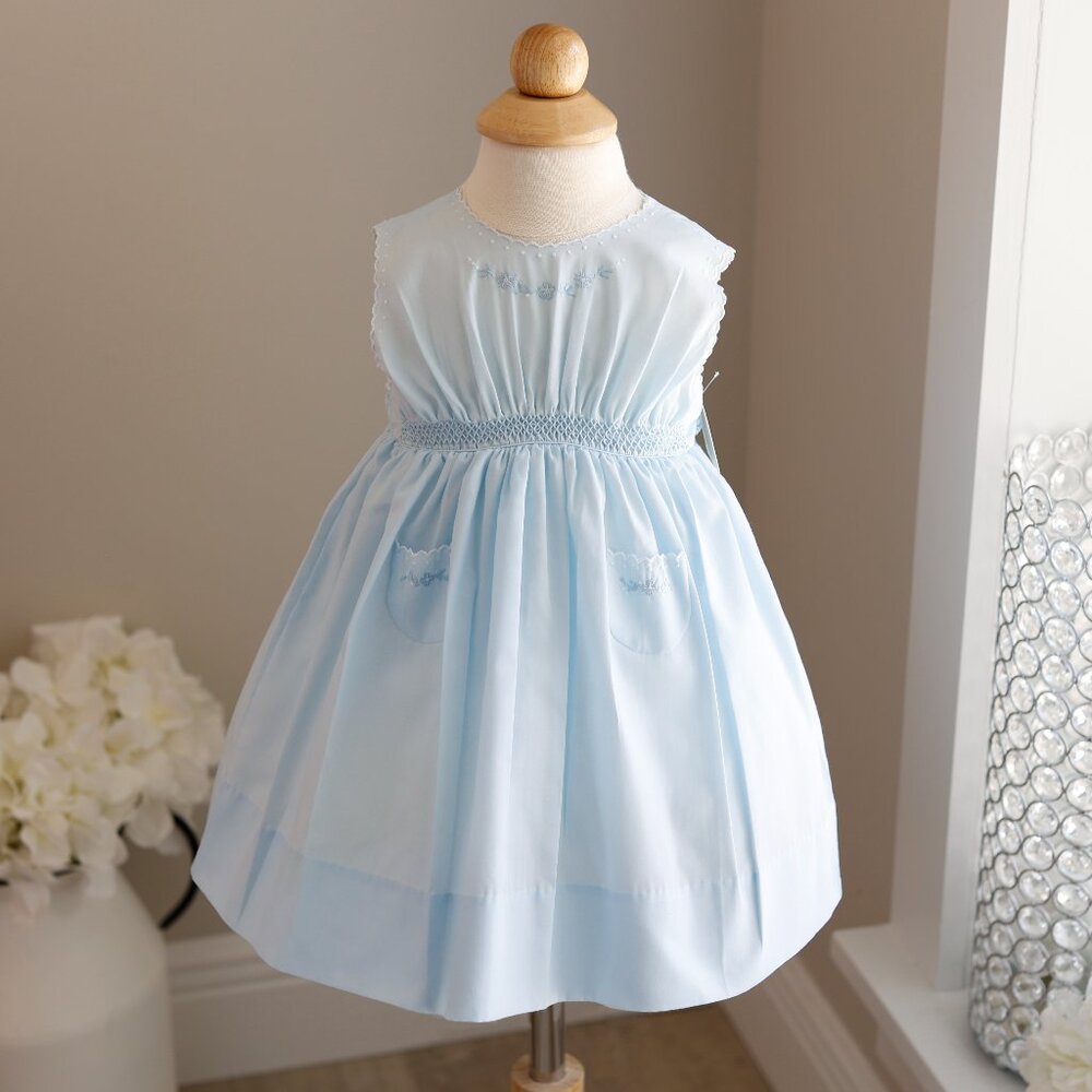 RARE Blue Smocked Sundress Size 6 Months Vintage Feltman Brothers NWOT